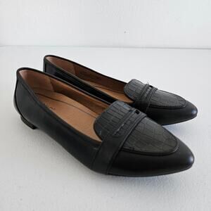 Vionic Savannah Flat Loafers Womens 8 Black Leather EVA Footbed Vio-Motion Tech